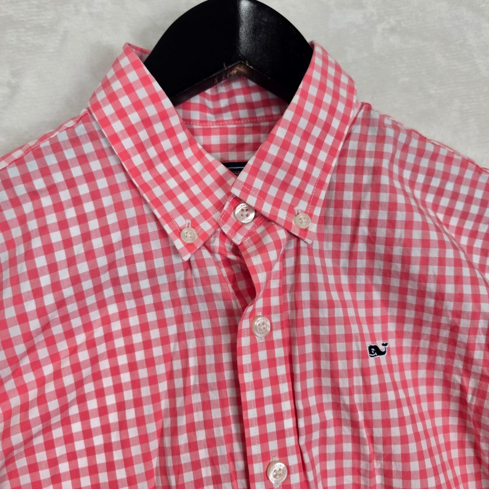 Vineyard Vines Kids Pink Gingham Whale Shirt Button Down Long Sleeve Size M